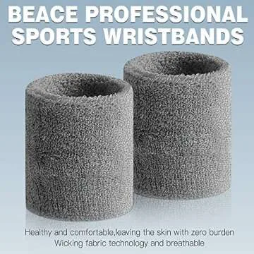 BEACE Sweatbands Sports Wristband for Men & Women - Moisture Wicking Athletic Cotton Terry Cloth Sweatband for Tennis, Basketball, Running, Gym, Working Out