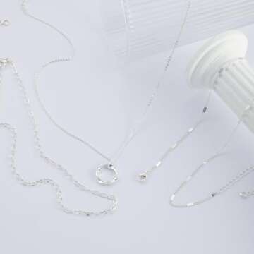 Cuzmly Layered Silver Necklaces for Women, 925 Sterling Silver Stackable Choker Necklaces for Women Trendy Layering Circle Pendant Chain Necklace Set Jewelry Gifts for Women Teen Girls, Brass, No