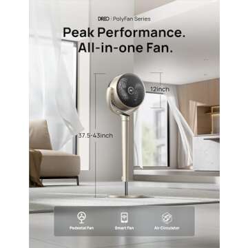 Dreo Pedestal Fan – Smart Control, 43 Inches, 150°+120° Oscillation, Extremely Quiet