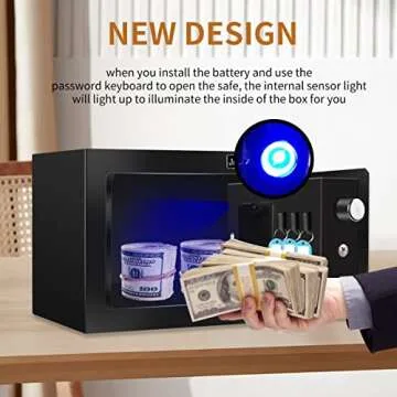 JUGREAT Safe Box with Induction Light,Electronic Digital Security Safe Steel Construction Hidden with Lock，Wall or Cabinet Anchoring Design for Home Office Hotel Business 0.23 Cubic Feet Black
