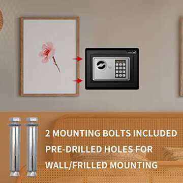 JUGREAT Safe Box with Induction Light,Electronic Digital Security Safe Steel Construction Hidden with Lock，Wall or Cabinet Anchoring Design for Home Office Hotel Business 0.23 Cubic Feet Black