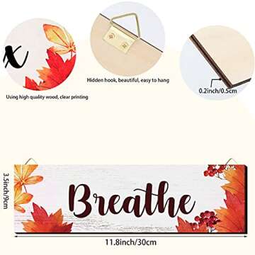 Blulu 4 Pieces Thanksgiving Fall Bathroom Wall Decor Bathroom Wall Art Farmhouse Bathroom Wooden Decor Relax Soak Unwind Breathe Sign for Fall Thanksgiving Home Restroom Hotel Office(White)