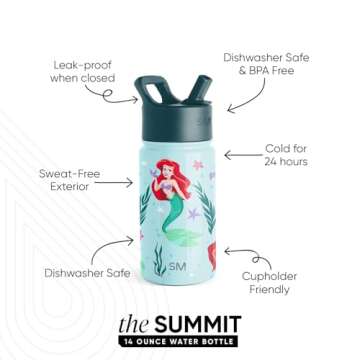 Simple Modern Disney The Little Mermaid Ariel Kids Water Bottle with Straw Lid | Reusable Insulated ...