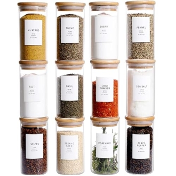 Stylish 12 Pcs Glass Spice Jars with Bamboo Lids