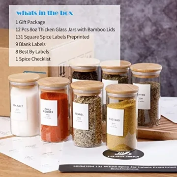 Stylish 12 Pcs Glass Spice Jars with Bamboo Lids