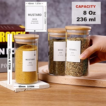 Stylish 12 Pcs Glass Spice Jars with Bamboo Lids