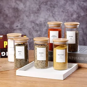 Stylish 12 Pcs Glass Spice Jars with Bamboo Lids