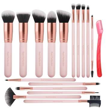 Real Perfection 16pcs Makeup Brushes Set & Eyebrow Razor - Premium Tools for Flawless Beauty