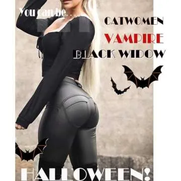 FITTOO Leather Pants for Women Butt Lift Leggings Faux Pleather Scrunch High Waisted Lifting Pants Sexy Tights Black L