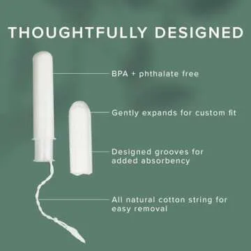 Veeda 100% Natural Cotton Tampons - Regular Absorbency with leak proof protection - Compact BPA-Free Applicator - Unscented & Free from Chlorine, Toxin - 16 Count