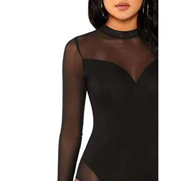 Floerns Sheer Mesh Long Sleeve Bodysuit for Women