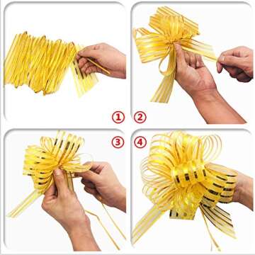 OZXCHIXU 20 Pieces Large Organza Pull Bows Gifts Wrapping Bows for Christmas Easter Gift Baskets, Wedding Party Decor, 6 Inches Diameter（Gold）