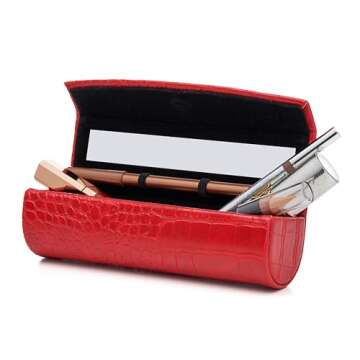 Susan Faris Lipstick Case with Mirror for Purse - Holds 2 Lipsticks Lip Liner Makeup Travel Cases wi...
