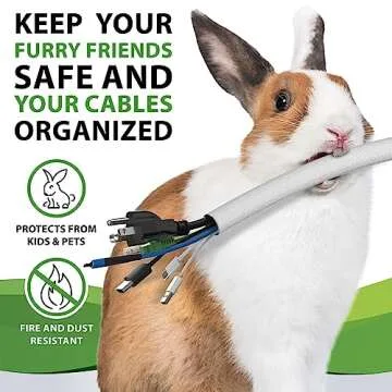 Small Pet Select Heavy Duty Cord Cover - White, 10ft - Ultra Durable Electrical Cable and Wire Protector for Rabbits, Dogs, Cats and Other Pets - Cord Management and Animal Protection
