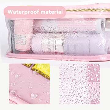 MEEJUNE Portable Chenille Letter Clear Preppy Makeup Zipper Bag Waterproof Foldable Organizer Travel Storage Purse For Vacation Travel, Bathroom