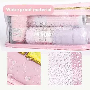 MEEJUNE Portable Chenille Letter Clear Preppy Makeup Zipper Bag Waterproof Foldable Organizer Travel Storage Purse For Vacation Travel, Bathroom
