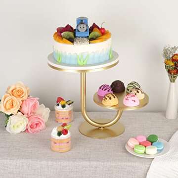 2-Tier Modern Cake Stand, Metal Cupcake Stand Dessert Trays of 10/8 Inch, Various Uses for Wedding, Graduation Party, Baby Shower, Home Decor, Throw Events and Parties(Gold)