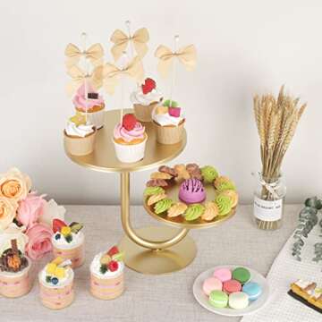 2-Tier Modern Cake Stand, Metal Cupcake Stand Dessert Trays of 10/8 Inch, Various Uses for Wedding, Graduation Party, Baby Shower, Home Decor, Throw Events and Parties(Gold)