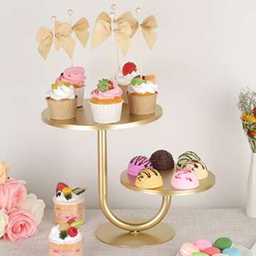 2-Tier Modern Cake Stand, Metal Cupcake Stand Dessert Trays of 10/8 Inch, Various Uses for Wedding, Graduation Party, Baby Shower, Home Decor, Throw Events and Parties(Gold)