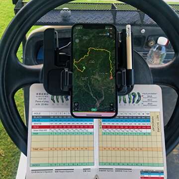 Ronqui Golf Cart Phone Holder Steering Wheel Cell Phone GPS Mount Flip Up Club Car Golf Cart Accessories