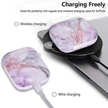 CAGOS for Airpod Case, Cute Marble Protective Hard Cover with Keychain Compatible with Apple Airpods 2nd/1st Generation Case for Women Men, Light Purpl