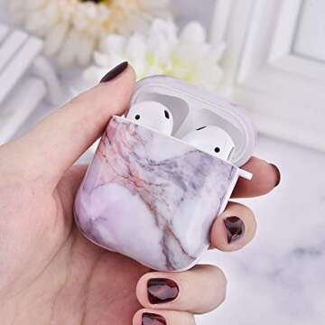 CAGOS for Airpod Case, Cute Marble Protective Hard Cover with Keychain Compatible with Apple Airpods 2nd/1st Generation Case for Women Men, Light Purpl