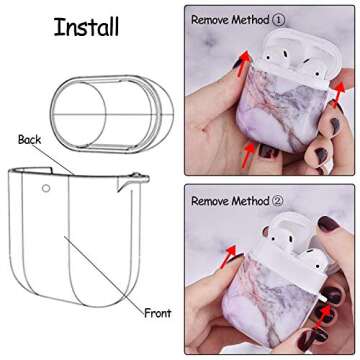 CAGOS for Airpod Case, Cute Marble Protective Hard Cover with Keychain Compatible with Apple Airpods 2nd/1st Generation Case for Women Men, Light Purpl