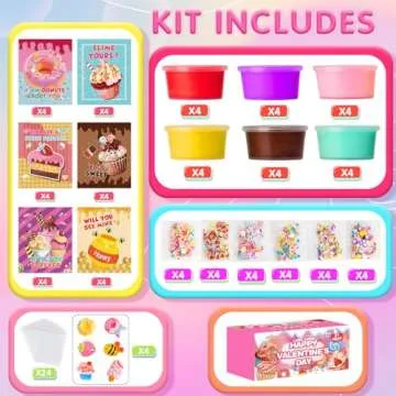 Valentines Day Gifts for Kids - 24 Pack Valentines Cards for Kids, Valentines Day Cards for Kids School, Valentines Slime Party Favors Classroom Exchange Gift Party Favor Gift Supplies