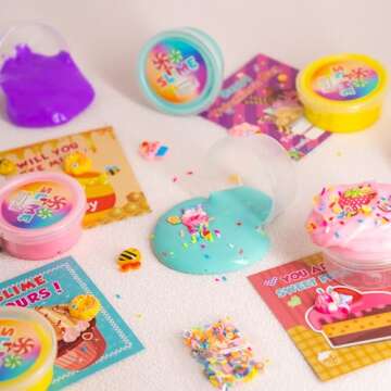 Valentines Day Gifts for Kids - 24 Pack Valentines Cards for Kids, Valentines Day Cards for Kids School, Valentines Slime Party Favors Classroom Exchange Gift Party Favor Gift Supplies