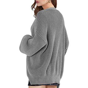 QUALFORT Women's Cardigan Sweater 100% Cotton Button-Down Long Sleeve Oversized Knit Coats Heathergrey Medium
