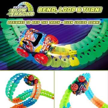 USA Toyz Zero-G Glow Race Track for Kids- 150pcs Glow in The Dark Flexible Race Track Set with Sucti...