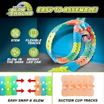 USA Toyz Zero-G Glow Race Track for Kids- 150pcs Glow in The Dark Flexible Race Track Set with Suction Cups, Slot Car, 2 Graffiti Toy Cars Shells, STEM Toy LED Car Tracks for Boys and Girls Age 3+