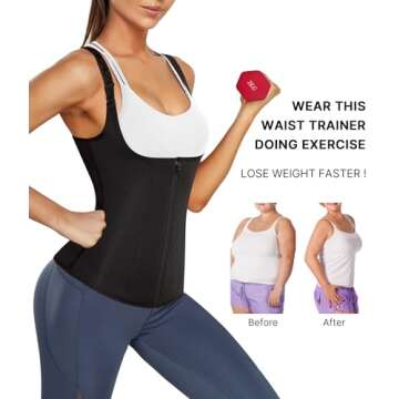 Nebility Women Waist Trainer Corset Zipper Vest Body Shaper Cincher Tank Top with Adjustable Straps ...