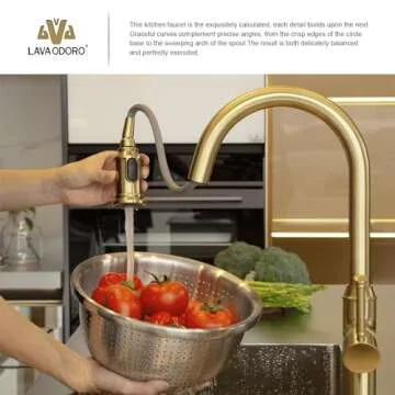 Lava Odoro Curtura Gold Kitchen Faucet with Pull Down Sprayer, Elegant Brass Design for Modern Kitch...
