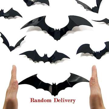 Ivenf 100 Pcs Halloween Decorations Indoor 3D Bats Wall Stickers 5 Size & 5 Design for Home Decor, Extra Large Black Scary Bats Window Door Porch Decals Outdoor for Halloween Eve Party Supplies