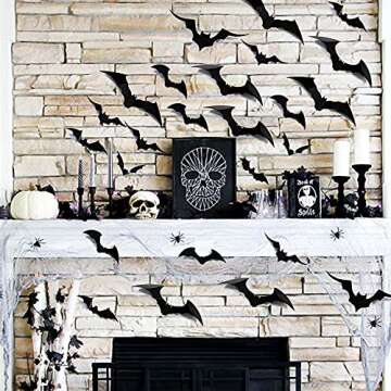 Ivenf 100 Pcs Halloween Decorations Indoor 3D Bats Wall Stickers 5 Size & 5 Design for Home Decor, Extra Large Black Scary Bats Window Door Porch Decals Outdoor for Halloween Eve Party Supplies