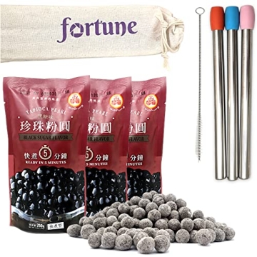 WuFuYuan Boba Tapioca Pearl Bubble Tea DIY Kit | 8.8oz (3 pack), Reusable Straws & More