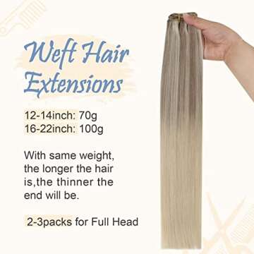Easyouth Sew in Hair Extensions Human Hair Weft Hair Extensions Human Hair Color Ash Blonde Mix Plat...