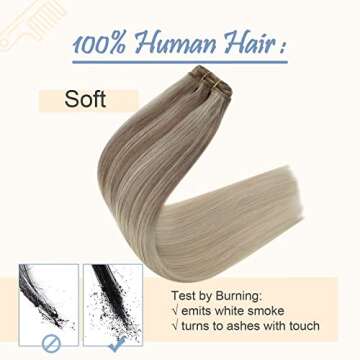 Easyouth Sew in Hair Extensions Human Hair Weft Hair Extensions Human Hair Color Ash Blonde Mix Platinum Blonde Sew in Extensions Human Hair Bundles Double Weft 12 Inch 70G