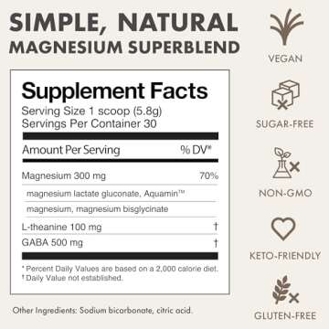Mellö Magnesium Supplement Superblend Powder - Magnesium Glycinate with L-Theanine, GABA, and 70 Trace Minerals - Supports Sleep, Relaxation, Balanced Energy - Unflavored, 30 Servings