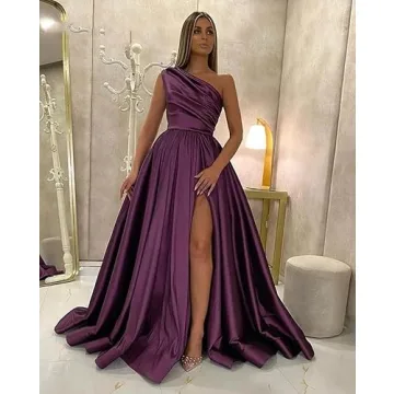 Fu Jiang One Shoulder Prom Dress with Pockets for Women