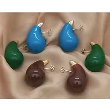 Waterdrop Earrings for Women， Lightweight Chunky Gold Hoop Tear Drop Earrings Dupes with 14K Real Gold Plated Hypoallergenic Statement Trendy Polished Brushed Droplet Earrings for Women Jewelry Gift（Coffee A）