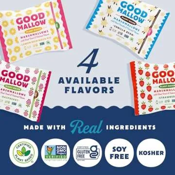 GoodMallow Vegan Marshmallows - Large Kosher Halal Gluten Free Dairy Free Healthy Marshmallows - Natural Gelatin Free Marshmallows for Hot Chocolate, Smores, Baking - Nothing Artificial