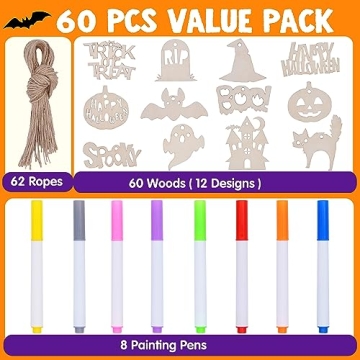 JOYIN 60 Pcs Halloween Wooden Craft Kit for Kids