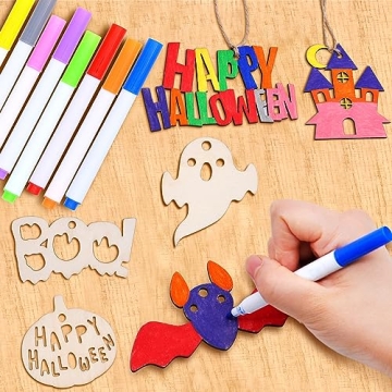 JOYIN 60 Pcs Halloween Wooden Craft Kit for Kids