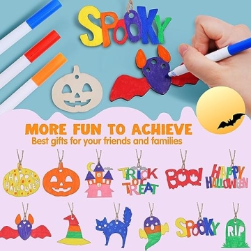 JOYIN 60 Pcs Halloween Wooden Craft Kit for Kids