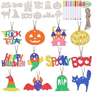 JOYIN 60 Pcs Halloween Wooden Craft Kit for Kids