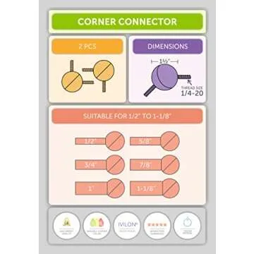 Ivilon Bay Window Curtain Rod Corner Connector - for Rods of 5/8 to 1-1/8 Inch - Black