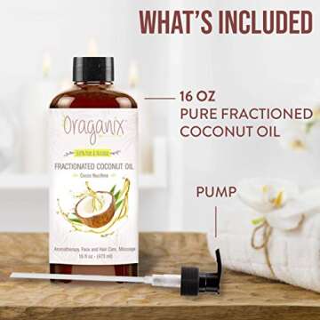 Oraganix Fractionated Coconut Oil - 100% Pure & Natural (16oz Bottle) - Carrier Oil for Essential Oi...