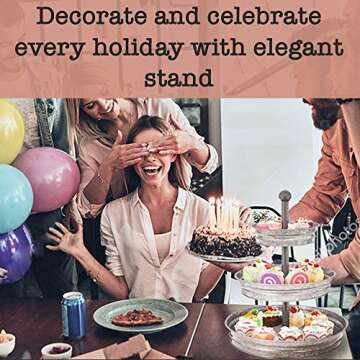 3 Tier Serving Tray Vintage Galvanized Metal Stand Kitchen Tiered Home Farmhouse Style Decor Rustic Country Cupcake Stand Bar Accessories for Indoor Outdoor Use Silver